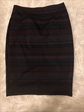 Striped Black and Burgundy Pencil Skirt
